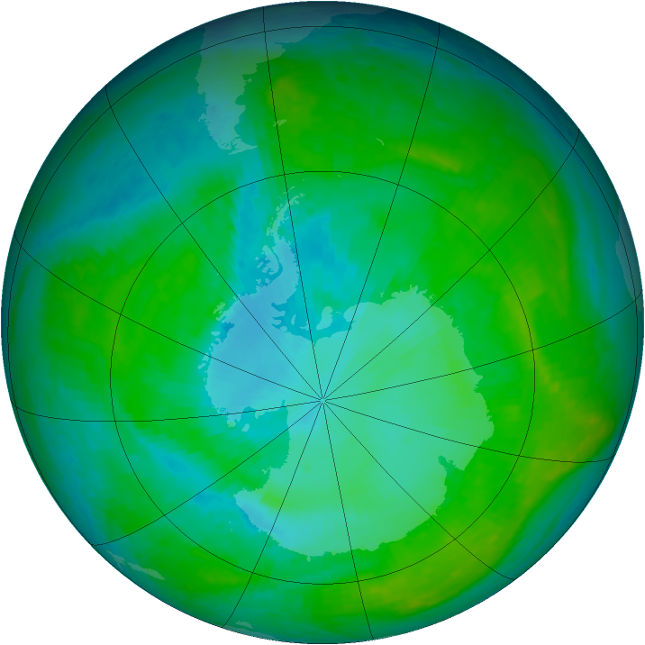 Antarctic ozone map for 05 January 2003